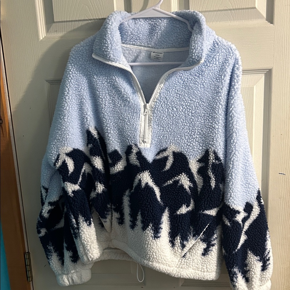 No Boundaries Light Blue, Navy & White Sherpa Half-Zip Pullover